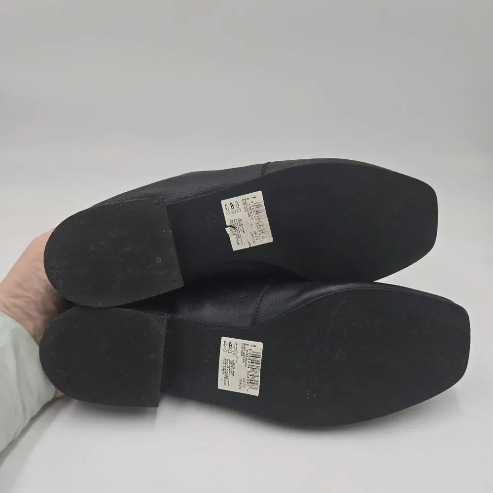 Clarks Womens Pure Block Leather Loafers 9.5 Black Gold Horsebit Comfort Classic